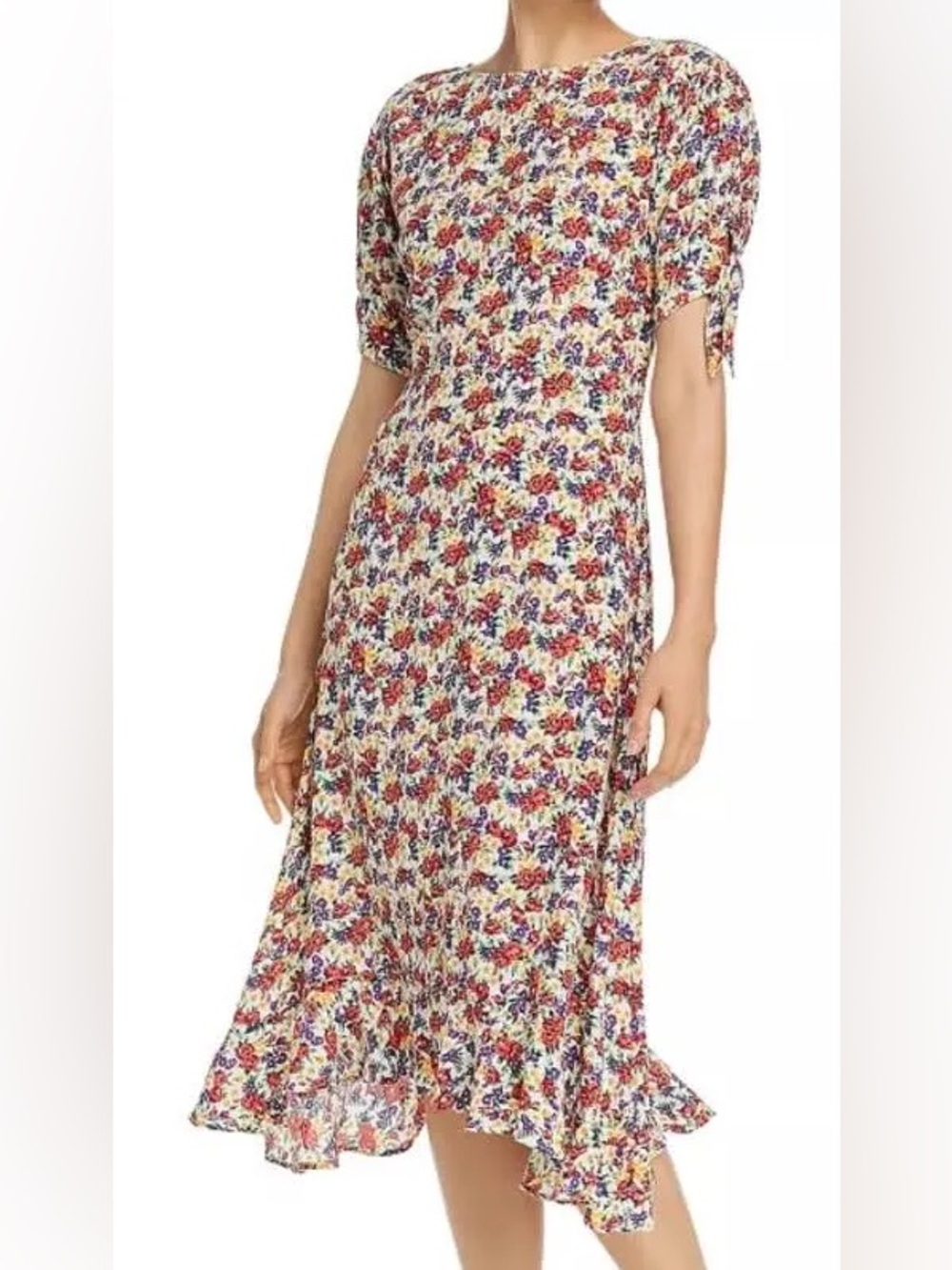 Faithfull The Brand short sleeve Emilia Midi Dress Lumina Floral ruffle hem